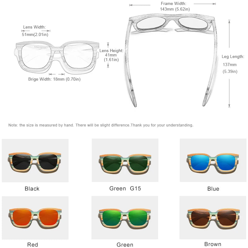 Handmade Retro Natural Bamboo Sunglasses Men Women Polarized Mirror UV400